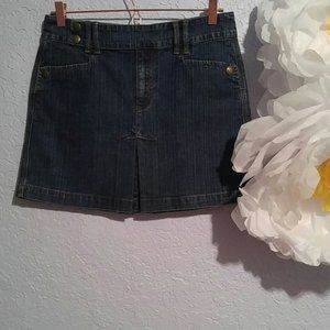 DKNY, Donna Karan Denim Jean A-line Pleated Factory Distressed Mini Skirt SZ 6